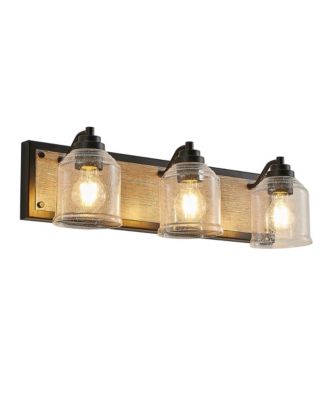 Настенный светильник BUSDAYS 23 Inch Farmhouse Vanity Light Fixture 3 Light для ванной комнаты с прозрачным матовым стеклом и деревянной отделкой, современный индустриальный стиль, без ламп