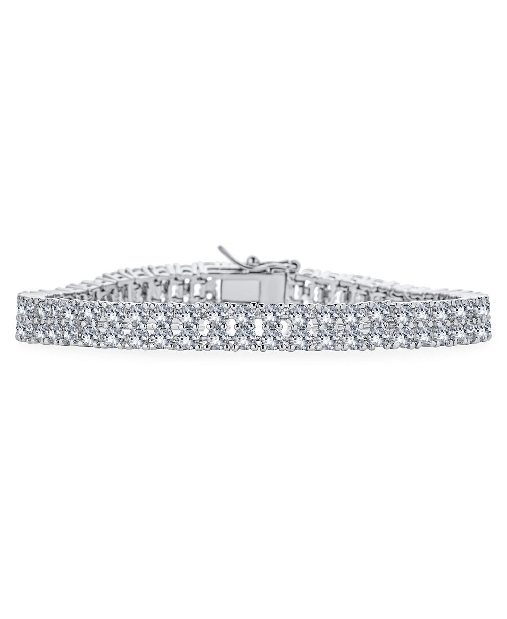 Bling Jewelry Classic Formal Bridal Two Row Statement CZ Cubic Zirconia Wide Tennis Bracelet 7.5 Inch