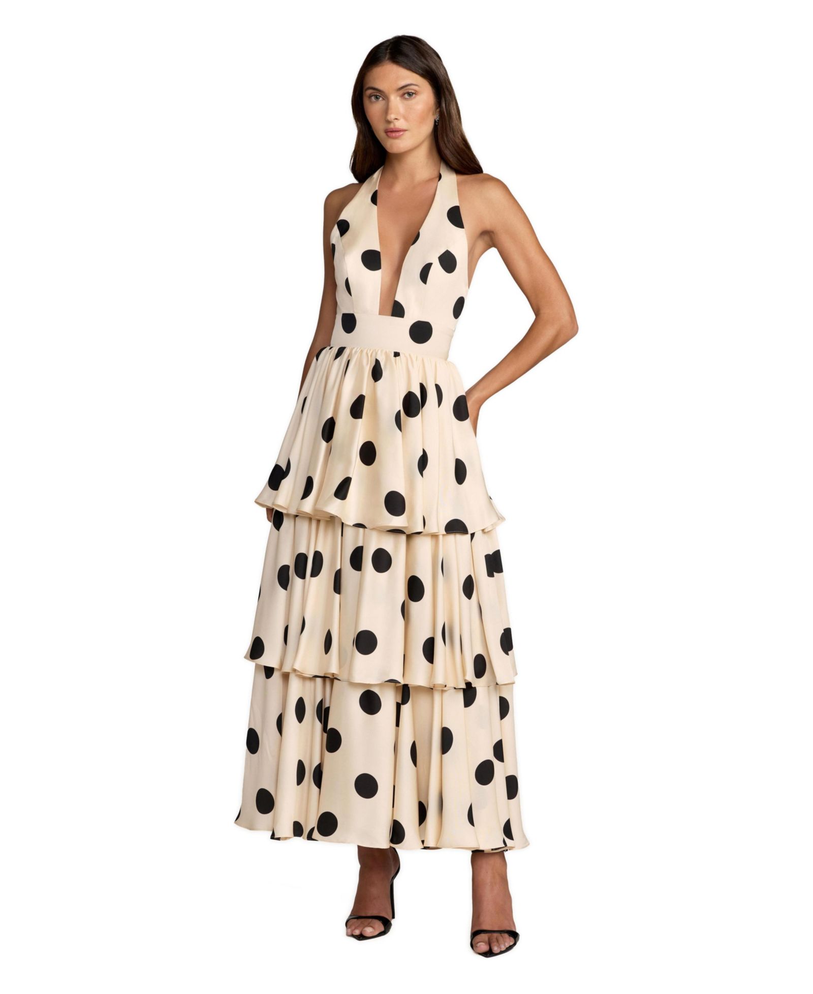 Платье макси Mac Duggal Women's Polka Dot Halter Neck Ruffle