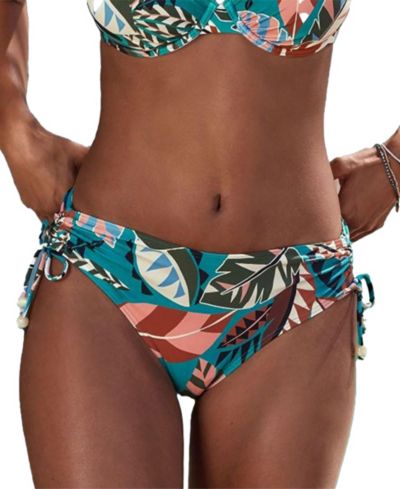 LASCANA Women's Tropical Print Mid Rise Bikini Ruched Swim Bottom