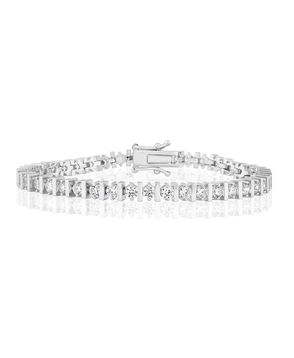 Simona Radiant Alternating Round CZ and Polished Lined Bracelet