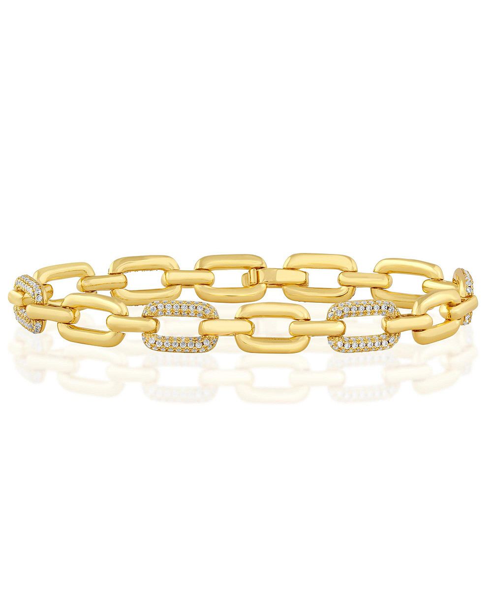Simona Polished and Pave CZ Alternating Link Bracelet