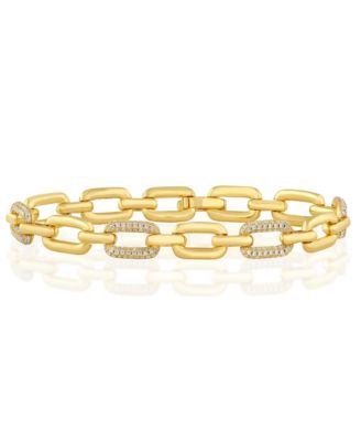 Simona Polished and Pave CZ Alternating Link Bracelet