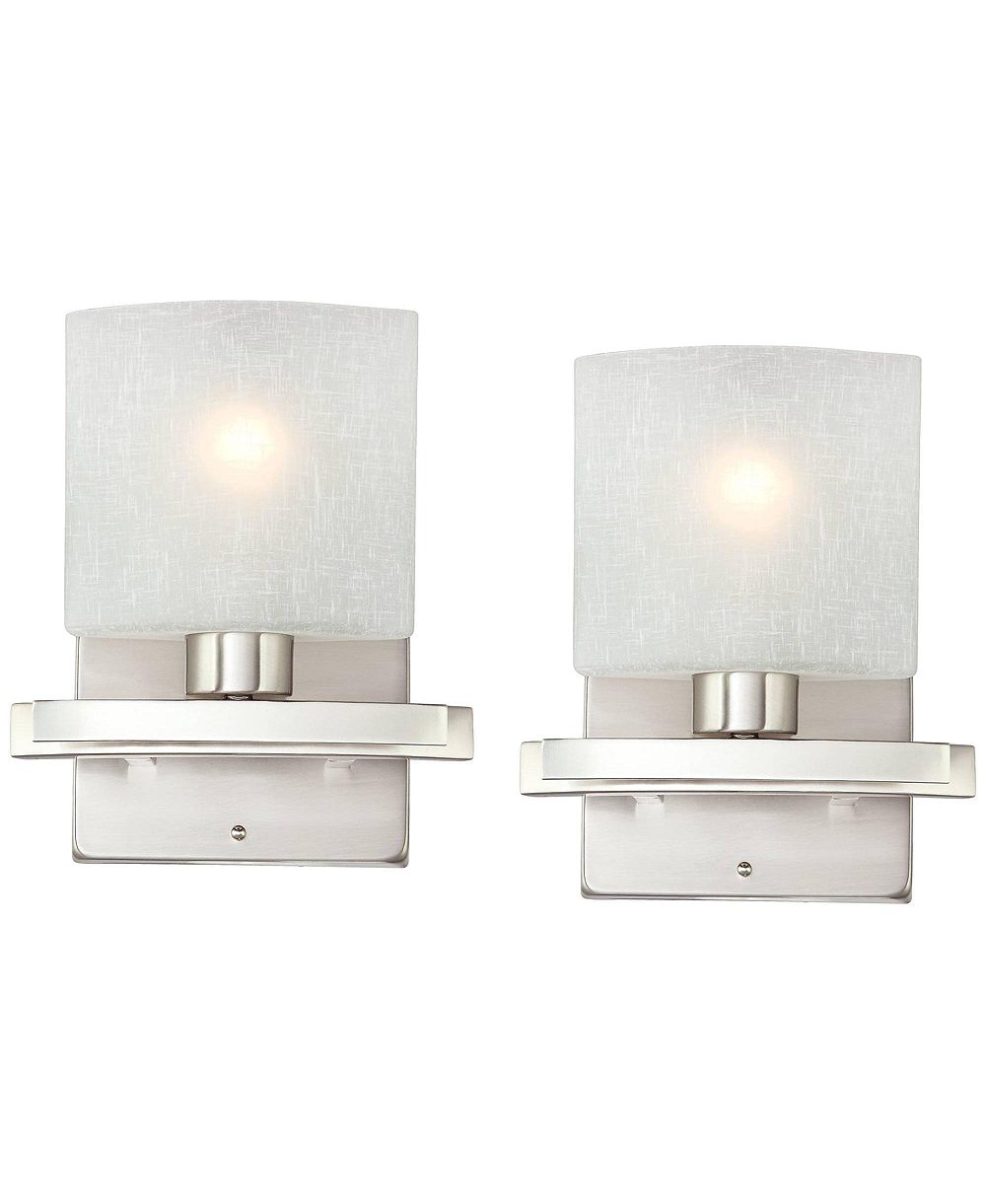 Possini Euro Design Набор из 2 современных настенных светильников, Brushed Nickel, White Linen Glass Shade