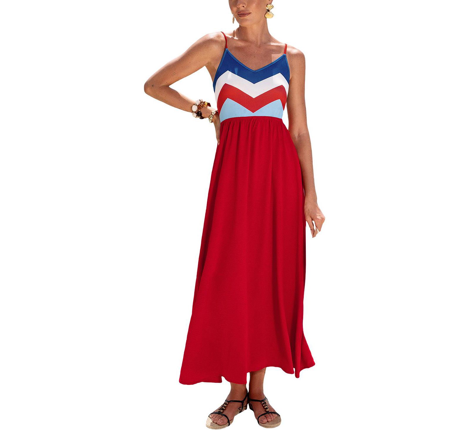 Cupshe Women's Good Taste Chevron Maxi Beach Dress