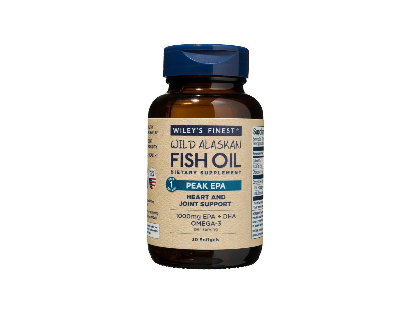 Wiley's Finest Wild Alaskan Fish Oil Peak EPA - Triple Strength 1000mg Omega-3 for Joint Health - 30 Softgels (30 Servings)