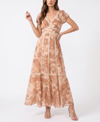 Taylor Женское платье с V-образным вырезом и принтом Paisley, фасон Fit & Flare