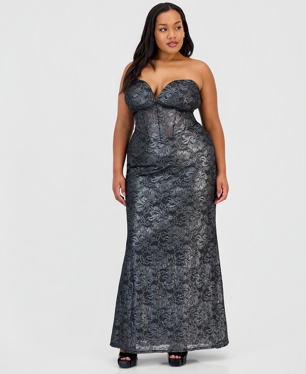 B Darlin Платье-корсета Plus Size с металлическим блеском