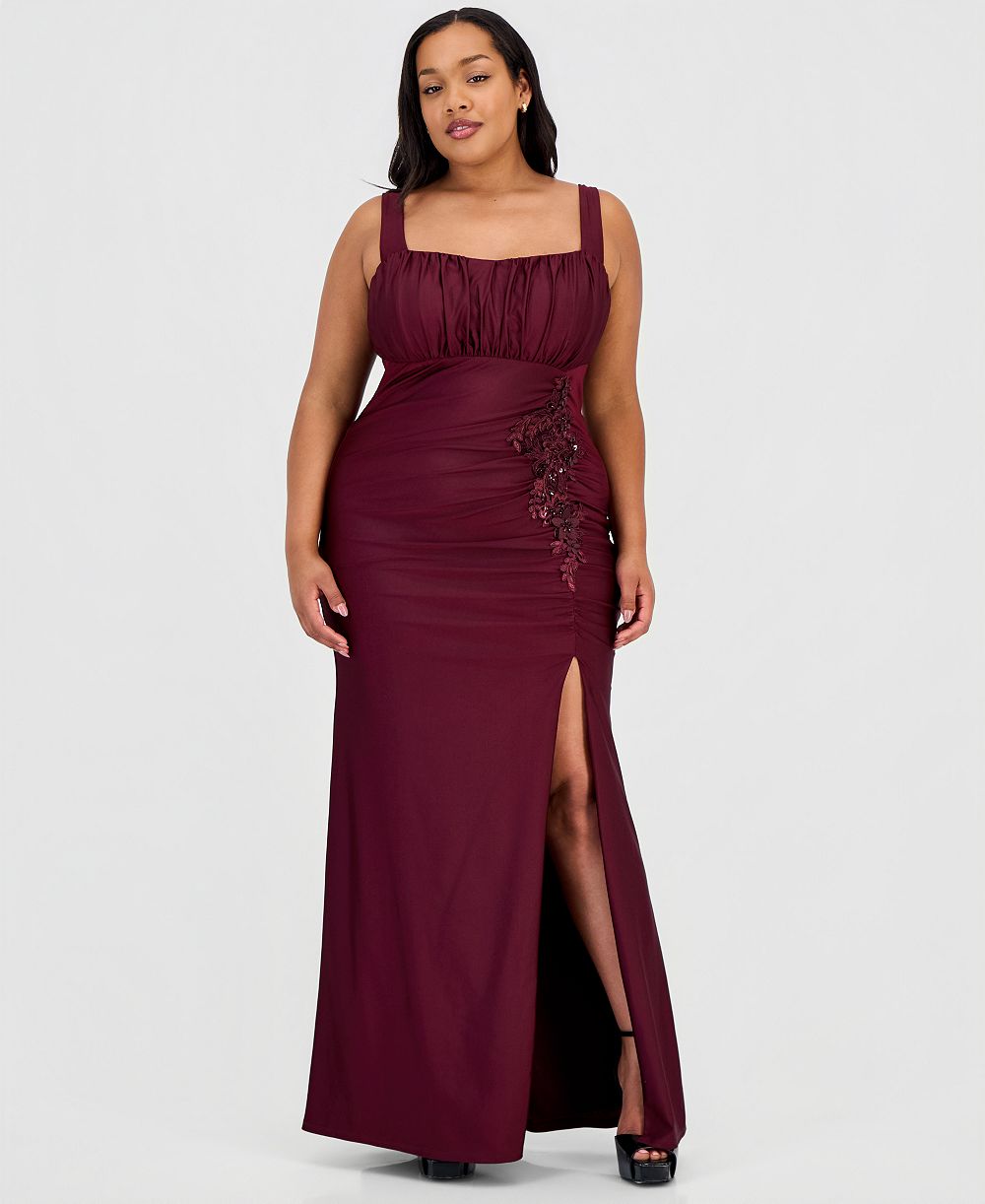 Женское вечернее платье Plus Size Ruched Satin Appliqué City Studios