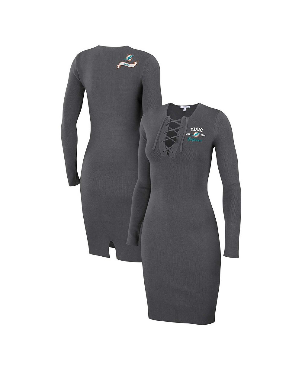 Платье WEAR by Erin Andrews Women's Charcoal Miami Dolphins Lace Up Long Sleeve