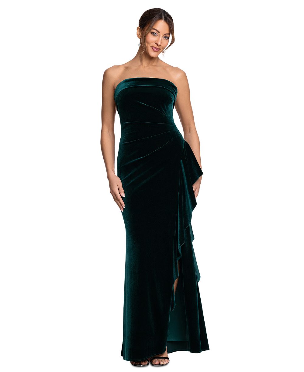 Женское вечернее платье XSCAPE Strapless Ruched Velvet Gown