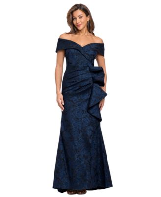 XSCAPE Women's Off-the-Shoulder Brocade Ruffle Gown