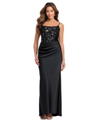 Betsy & Adam Women's Floral Square Neck Gown
