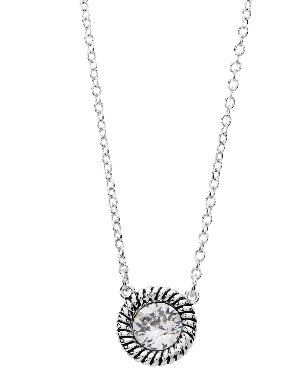 Macy's Sterling Silver 18" Crystal Oxidized Rope Edge Necklace