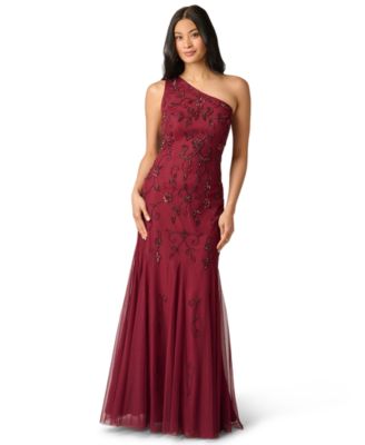 Adrianna Papell Women's One-Shoulder Beaded Gown