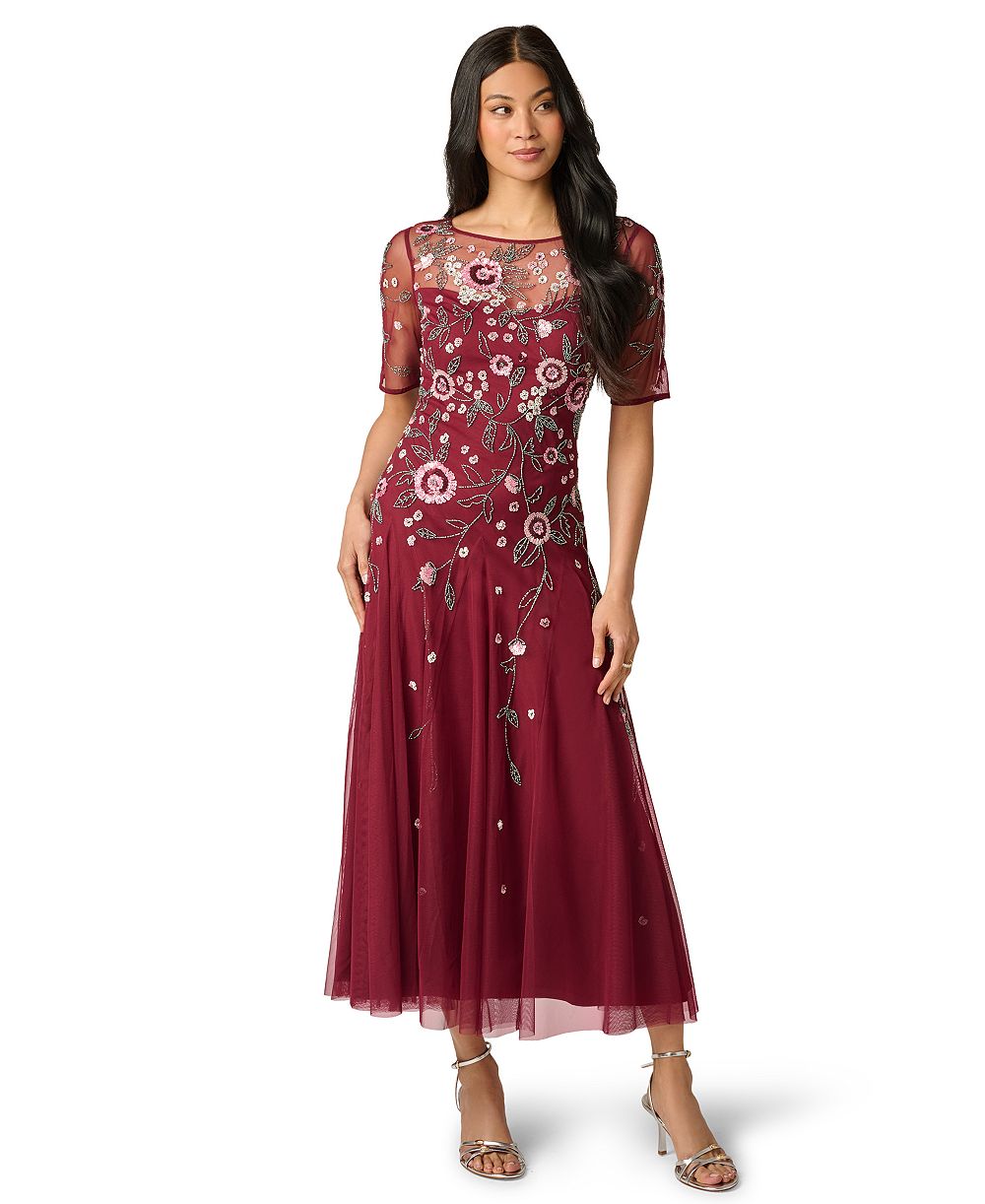 Женское миди-платье Adrianna Papell Floral Beaded