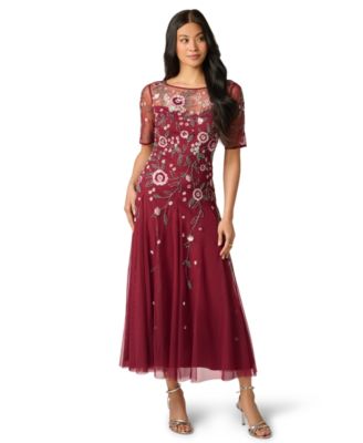 Adrianna Papell Women's Floral Beaded Midi Dress