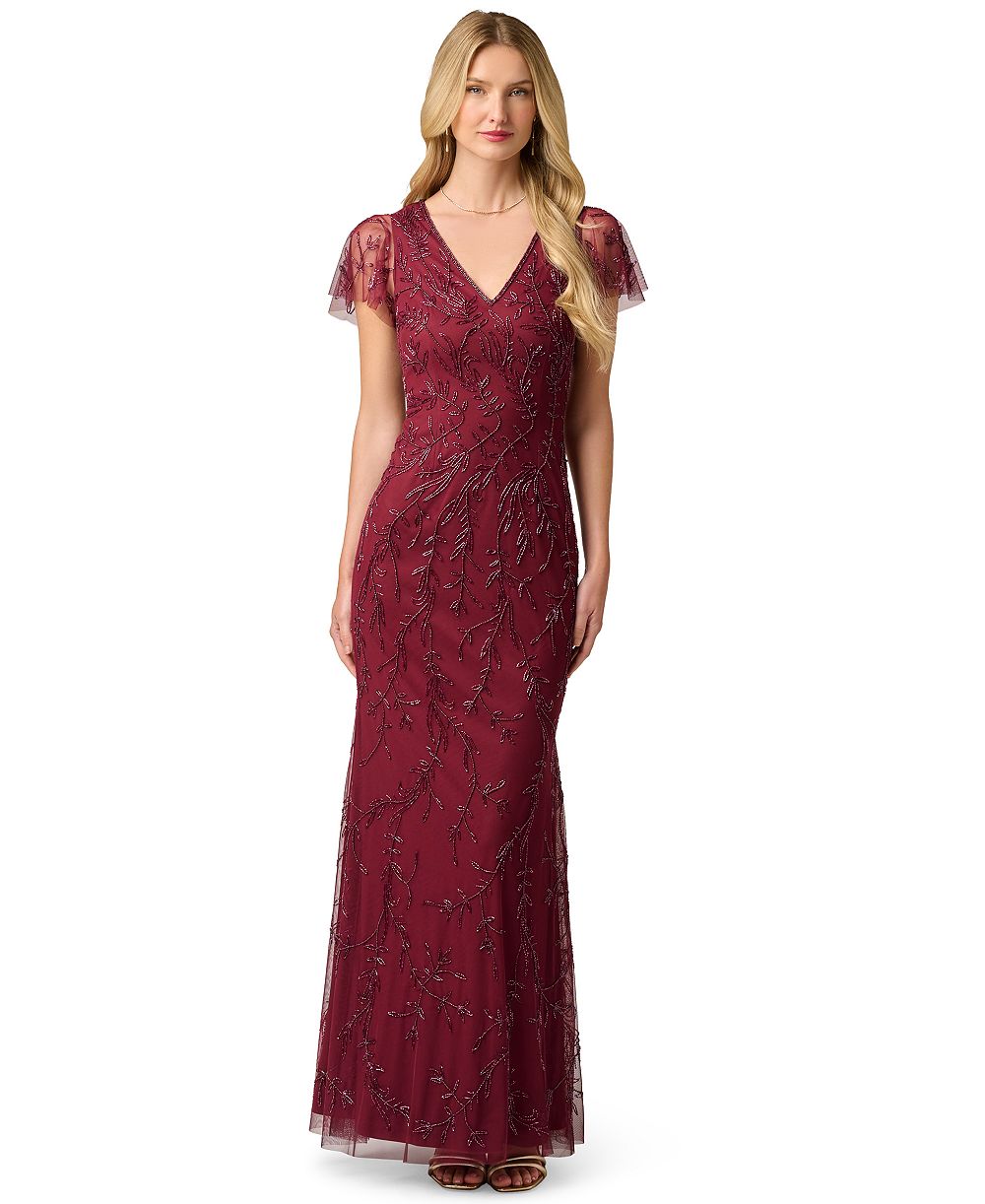 Женское платье Adrianna Papell V-Neck Bead Mesh