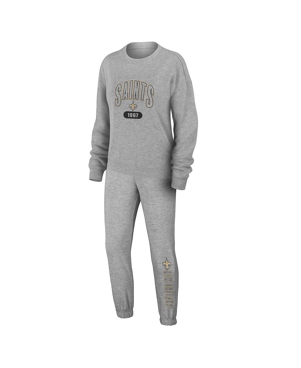 Комплект WEAR by Erin Andrews Women's 2-Piece Heather Gray New Orleans Saints Plus Size Knitted Tri-Blend Long Sleeve T-Shirt & Pants Lounge Set