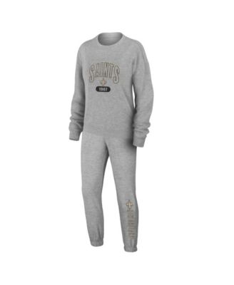 WEAR by Erin Andrews Women's 2-Piece Heather Gray New Orleans Saints Plus Size Knitted Tri-Blend Long Sleeve T-Shirt & Pants Lounge Set