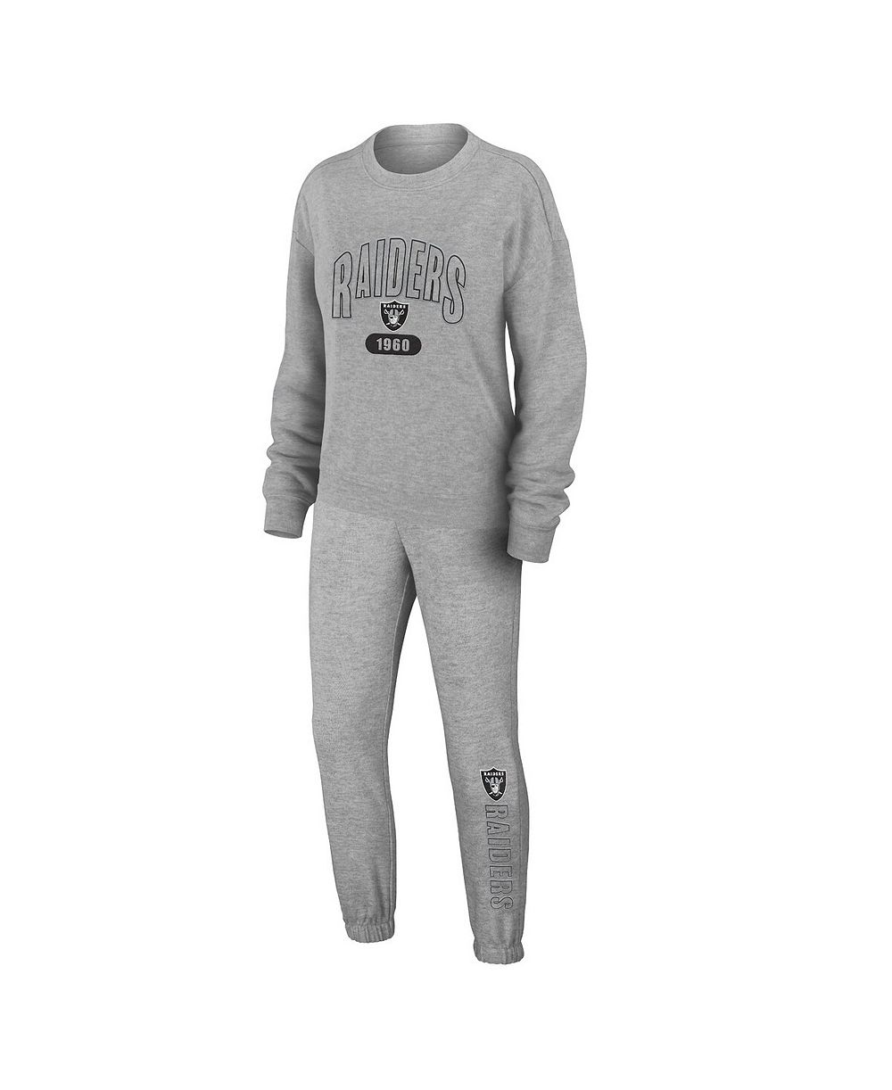 WEAR by Erin Andrews Women's 2-Piece Heather Gray Las Vegas Raiders Plus Size Knitted Tri-Blend Long Sleeve T-Shirt & Pants Lounge Set
