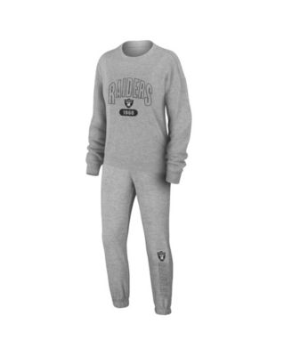 WEAR by Erin Andrews Women's 2-Piece Heather Gray Las Vegas Raiders Plus Size Knitted Tri-Blend Long Sleeve T-Shirt & Pants Lounge Set
