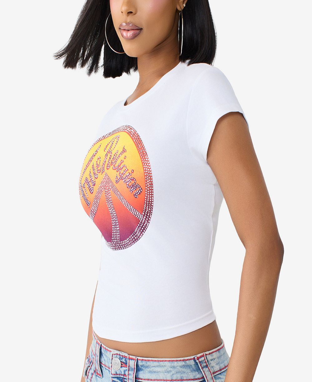 Женская укороченная футболка True Religion Crystal Peace Sign Graphic Crop Baby