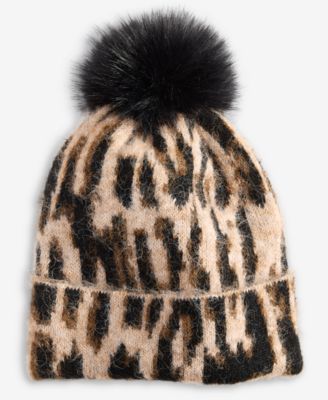 I.N.C. International Concepts Women's Leopard-Print Knit Pom-Pom Beanie, Macy's Exclusive