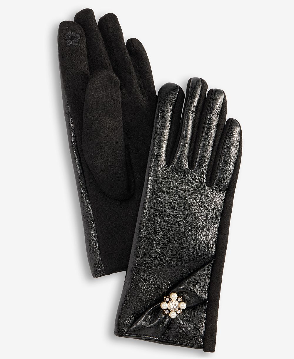 I.N.C. International Concepts Women's Brooch Faux-Leather Gloves, Macy's Exclusive