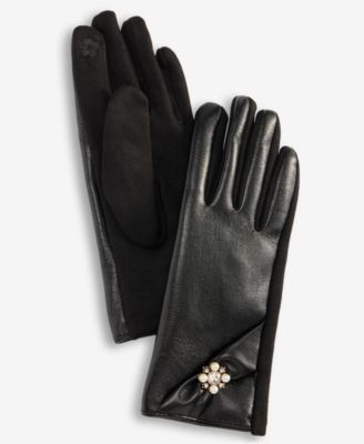 I.N.C. International Concepts Women's Brooch Faux-Leather Gloves, Macy's Exclusive