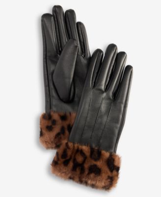 I.N.C. International Concepts Women's Animal-Print Faux-Fur-Cuff Gloves, Macy's Exclusive