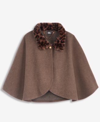 I.N.C. International Concepts Women's Solid Faux-Fur Animal-Print-Collar Cropped Cape, Macy's Exclusive