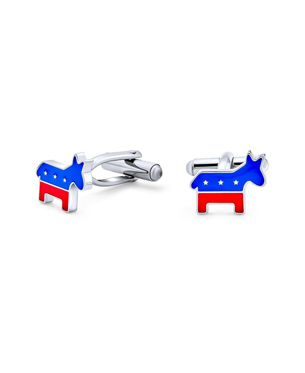 Bling Jewelry USA Red White Blue Animal Donkey Cufflink Symbol of Democrat Party Stainless Steel Bullet Back
