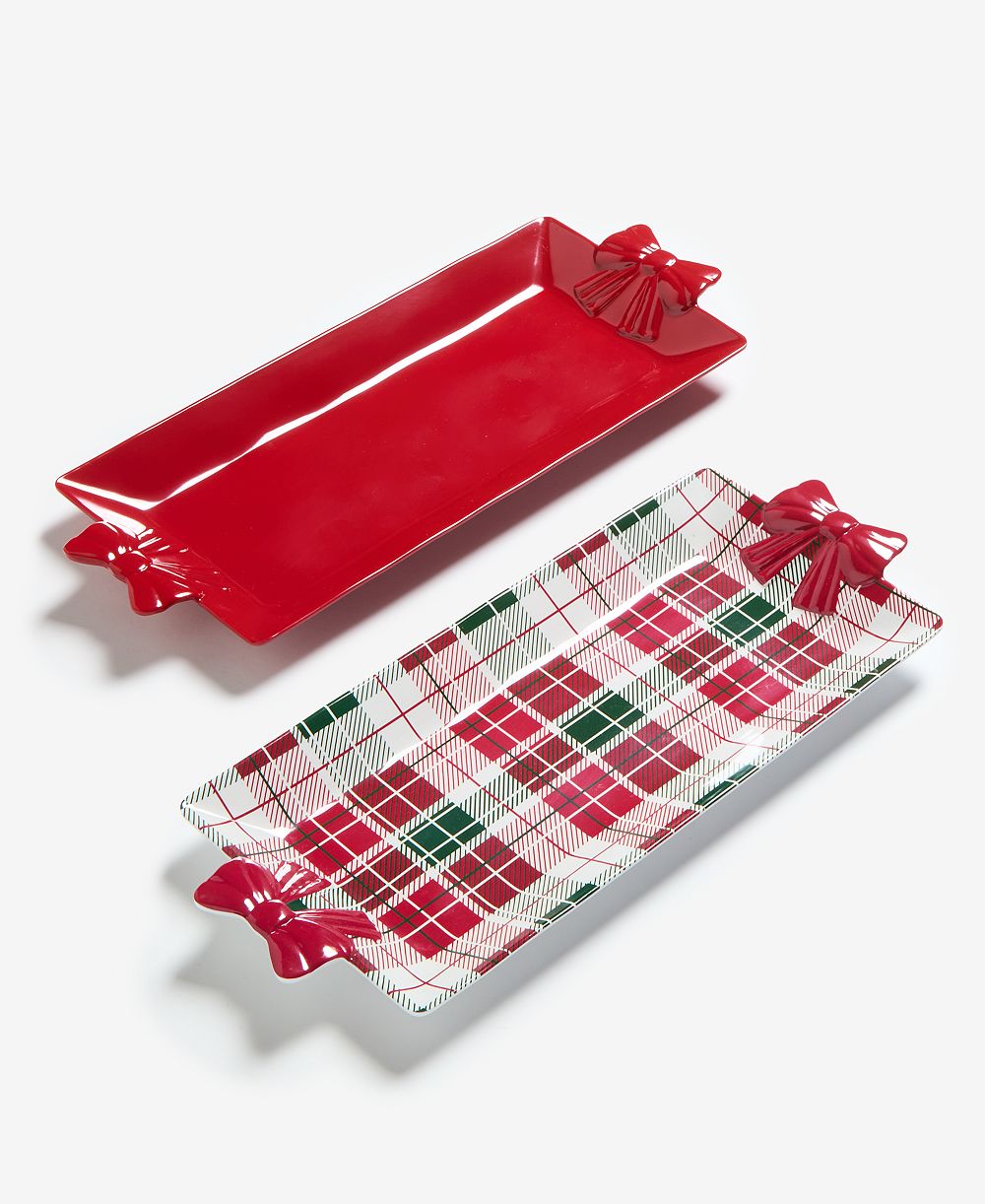 Поднос Tinsel And Frost Melamine Tartan Plaid Bow, набор из 2 шт