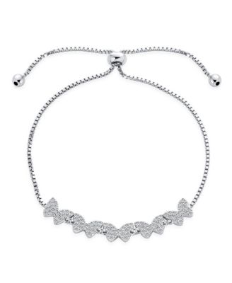 Bling Jewelry Dainty Cubic Zirconia Mirco Pave CZ Butterfly Bolo Bracelet Adjustable Slide .925 Sterling Silver