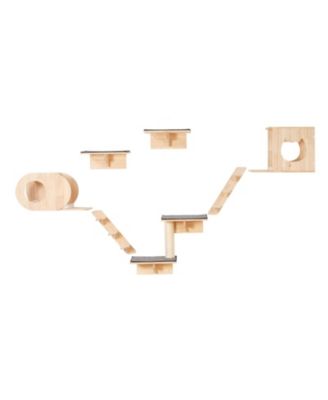 COZITO Wall Mounted Cat Shelves Set of 7 with Perches, Hammock and Pine Wood Platforms
