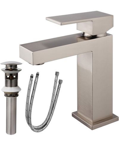 PHYING Single Handle Bathroom Faucet, Brushed Nickel Single Hole Bathroom Faucet, Solid Brass Modern Bathroom Sink Faucet