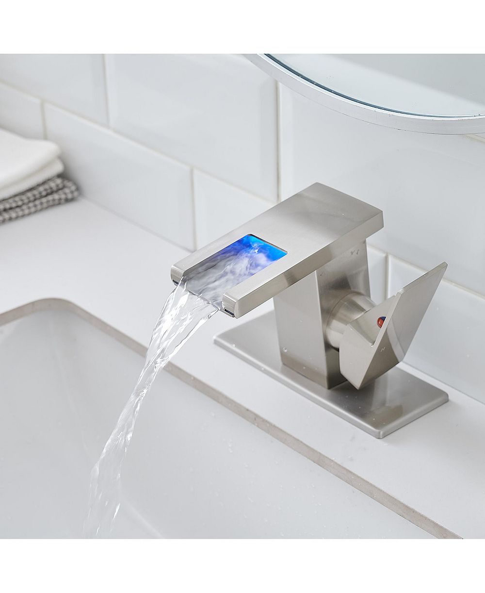 Смеситель для раковины PHYING Bathroom Sink Faucet LED Light 3 Colors Changing Waterfall Glass Spout