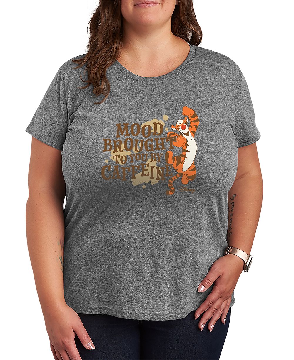 Hybrid Apparel Plus Size Winnie The Pooh Tigger Mood Brought to You by Caffeine Graphic T-Shirt