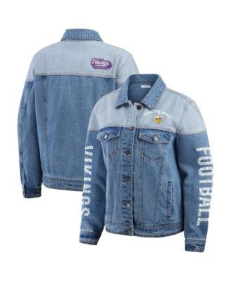 WEAR by Erin Andrews Women's Minnesota Vikings Full-Button Denim Jacket