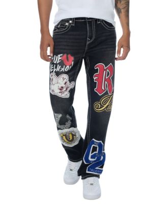 Мужские джинсы True Religion Ricky прямого кроя с графическими патчами и вышивкой Big T