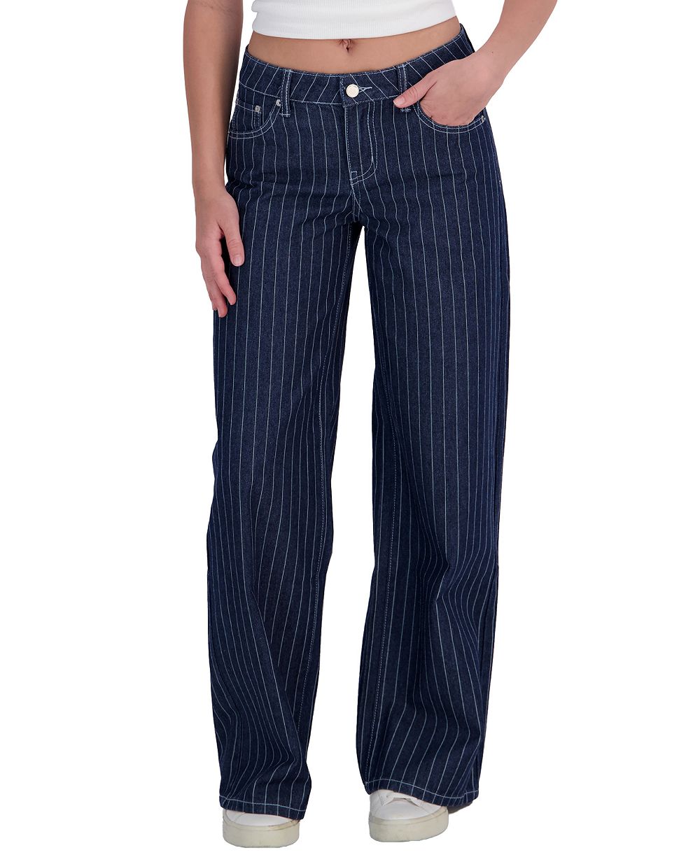 EM + CASS Juniors' Wide Leg Pinstripe Jeans