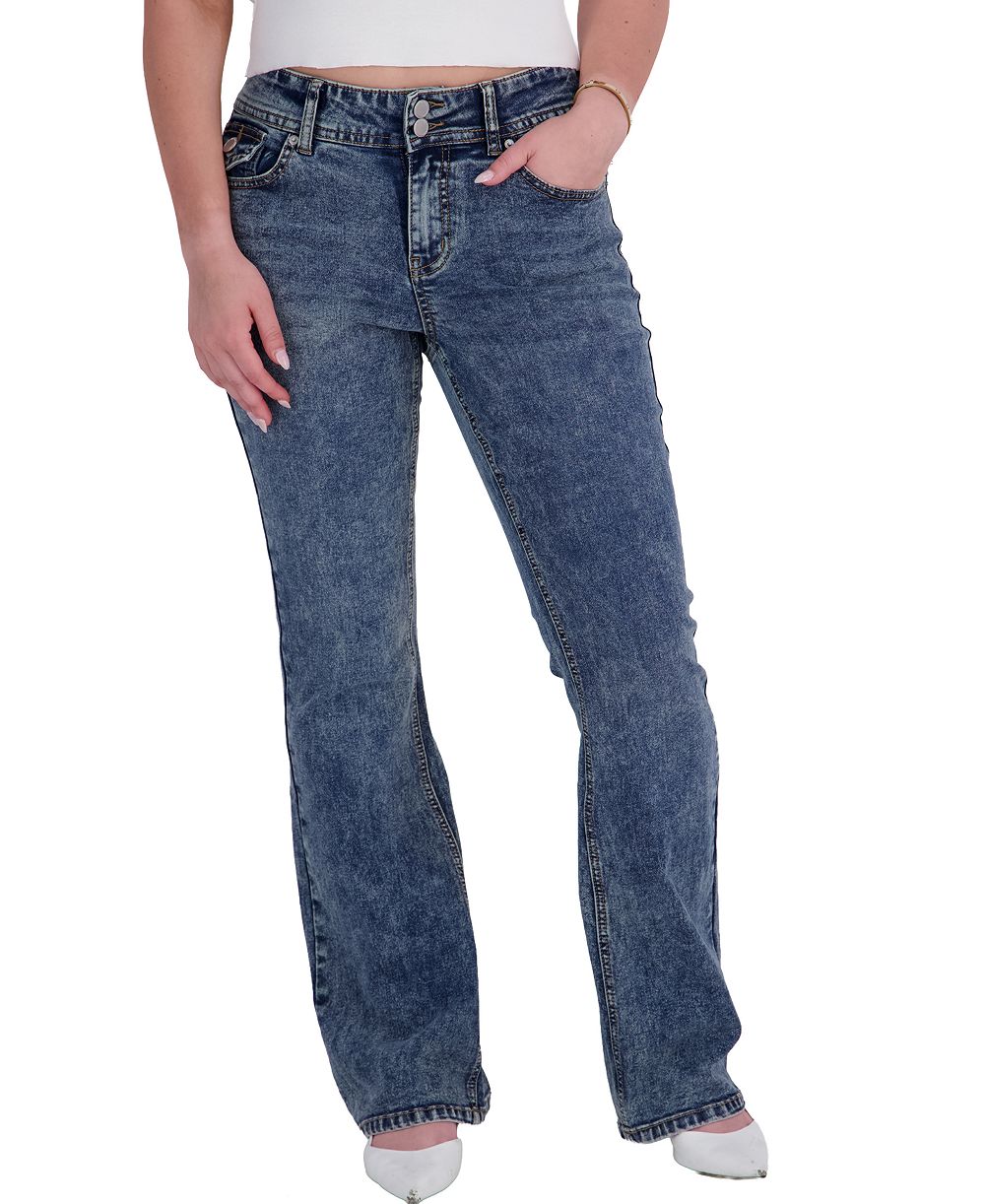 EM + CASS Juniors' Mid-Rise Flare Jeans