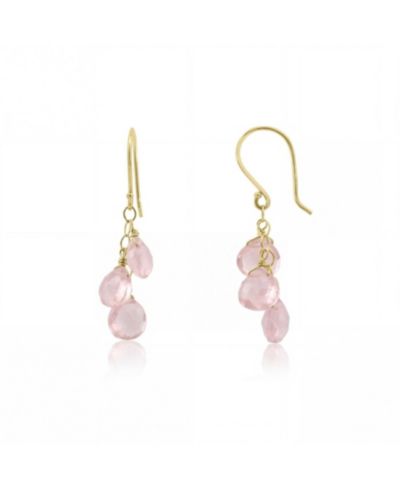 The Lovery Rose Quartz Bead Dangle Earrings 14K Yellow Gold