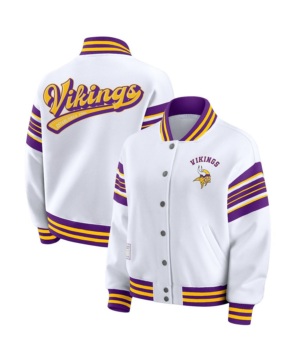 WEAR by Erin Andrews Women's White Minnesota Vikings Plus Size Full-Snap Fleece Sweatshirt Jacket