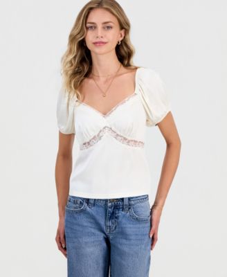 Женский топ Celebrity Pink Juniors' Lace-Trim Satin Puff-Sleeve
