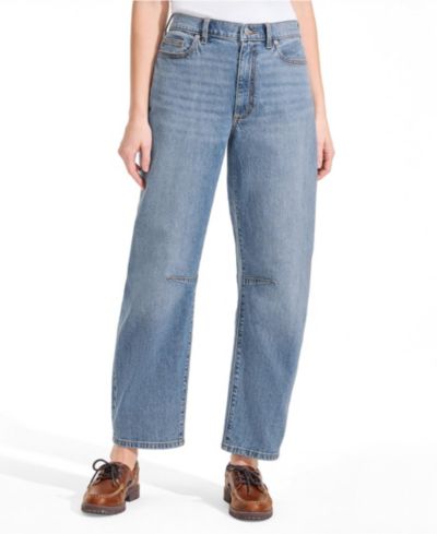 Lands' End Petite Soft Denim Mid Rise Relaxed Barrel Leg Ankle Jeans