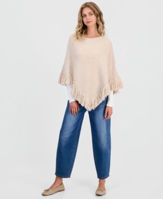 Hippie Rose Juniors' Fringed Poncho Sweater