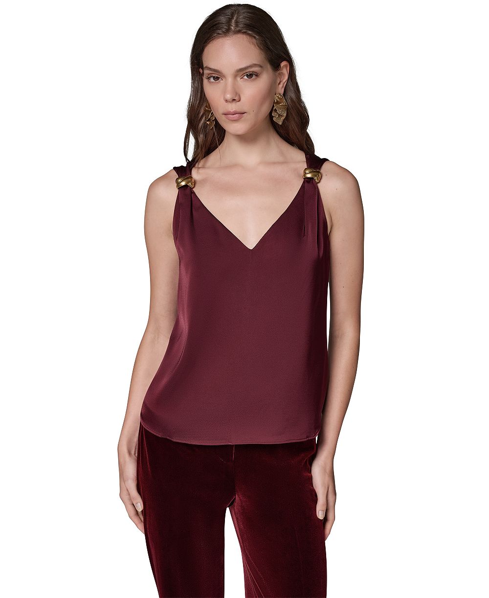 Donna Karan New York женская блузка из сатина без рукавов с V-образным вырезом