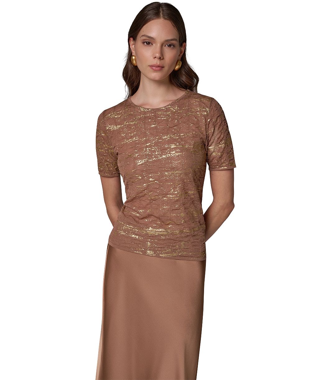 Donna Karan New York Women's Metallic Crewneck Short-Sleeve Sweater